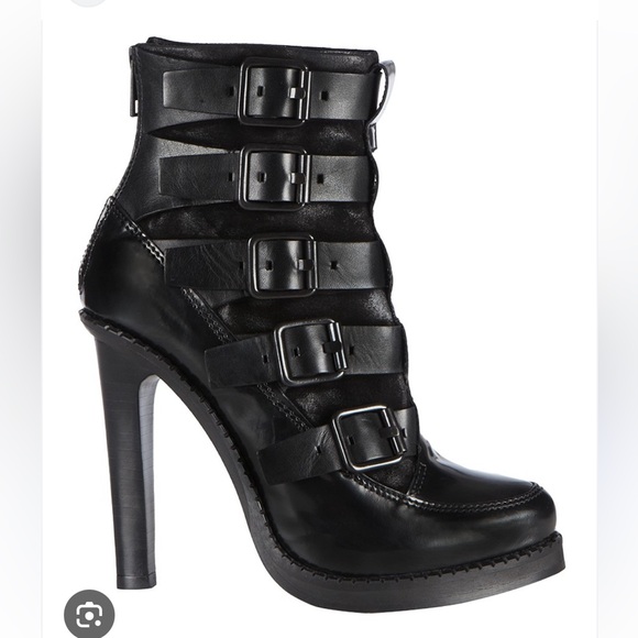 All Saints Shoes - ALL SAINTS ‘Widow’ Black Leather Multi-Buckle Platform Heeled Boots 37